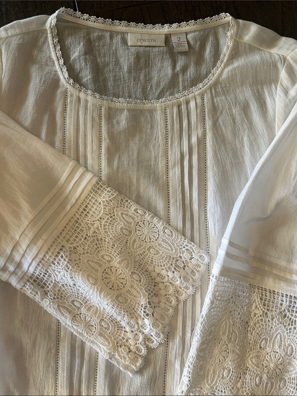 Chico's whiteLace-Trim Pintuck swim cover up
